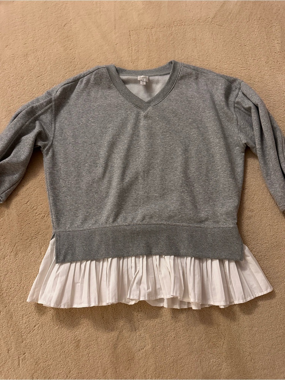 Maeve by Anthropologie Grey Pullover Sweatshirt with White Pleated Hem